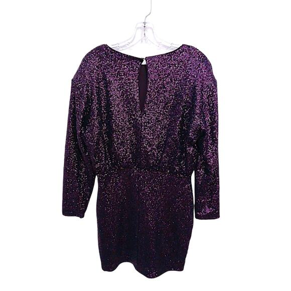 Sequins Strong Shoulder Mini Dress M Purple Holiday Party New Year Sparkle Shiny - Picture 5 of 16